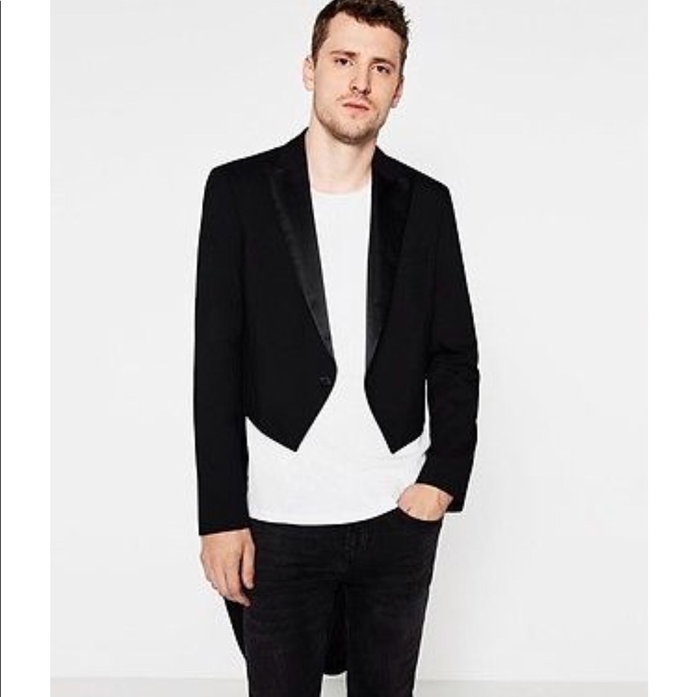 ZARA MAN TUXEDO TAILCOAT JACKET WITH SATEEN LAPEL - Picture 3 of 8